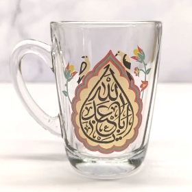 صورة أكواب شاي زجاجية كبيرة بمقبض بتصميم يا أبا عبد الله | عبوة من 6 قطع