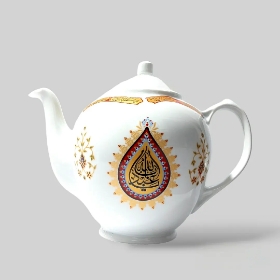 صورة إبريق شاي بورسلان كبير بتصمیم يا أبا عبدالله|سعة 3 لتر