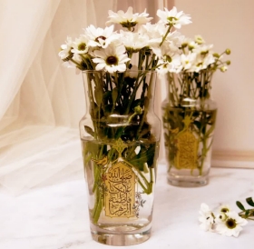 أفضل تصميم لمزهرية زجاجية مزينة بعبارة صلّ الله عليكِ يا فاطمة الزهراء – ارتفاع 16 سم | دیدار