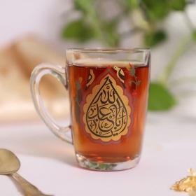 صورة أكواب شاي زجاجية كبيرة بمقبض بتصميم يا أبا عبد الله | عبوة من 6 قطع